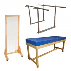 Camilla de Fisioterapia Fija, Espejo de Fisioterapia para Postura Móvil y Barras Paralelas de Rehabilitación Portátiles