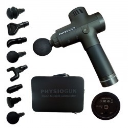 Pistola Masajeadora de Percusión Profesional con Batería Recargable, 8 Cabezales y 20 Velocidades - Physiotech